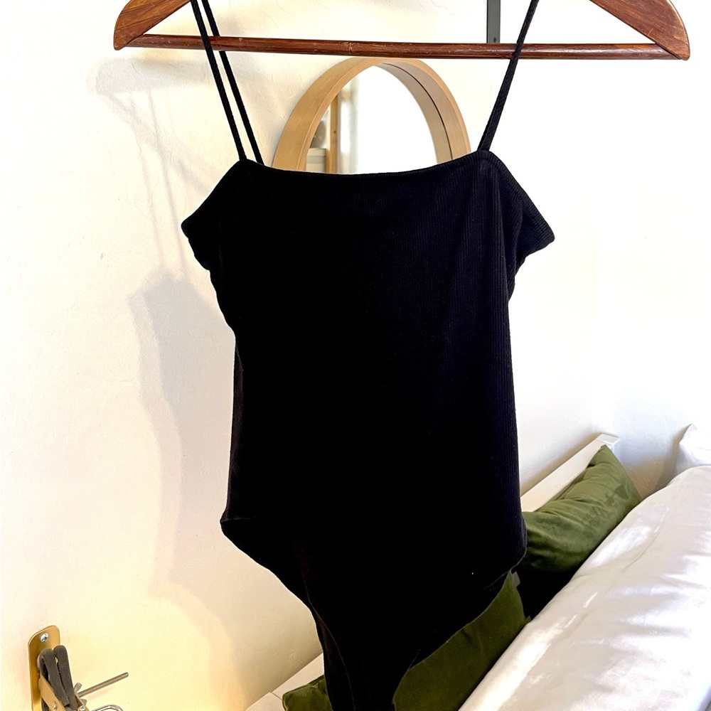 Forever 21 Black Ribbed Spaghetti Strap Bodysuit